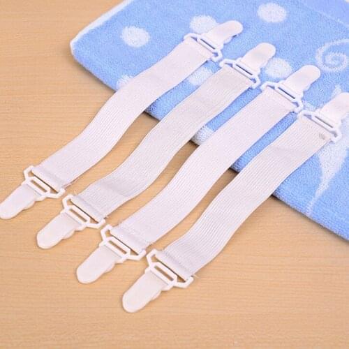 4pcs White Skid Elastic Band Retaining Clip For Fixed Bedspreads Sheets Tablecloths Household Products Sheet Non-slip Clip 2021
