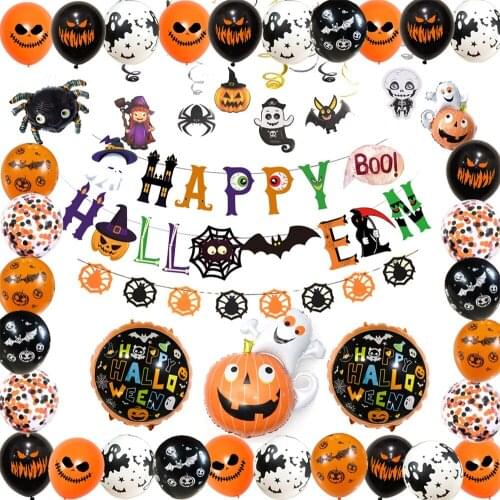 43Pcs Halloween Decoration Set Halloween Banner Pumpkin Ghost Balloon Banners Party Home Decoration