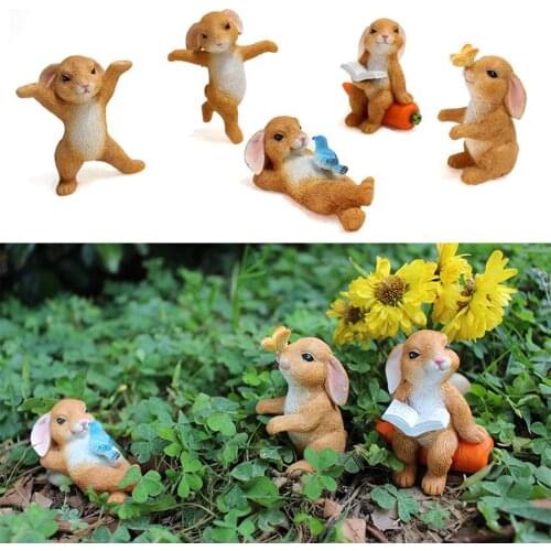5x Mini Rabbits Animals Miniature Figurines Animals Model Fairy Fairy Garden Supplies Home Decor Ornaments Easter Gifts