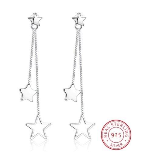 925 Sterling Silver Stud Earrings pendientes 3 Star Tassel Earrings For Women oorbellen boucle d'oreille femme S-E316