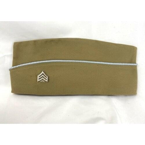 WW2 US ARMY KHAKI GARRISON CAP HAT & USMC MARINE CORPS SERGEANT INSIGNIA RANK armyshop2008