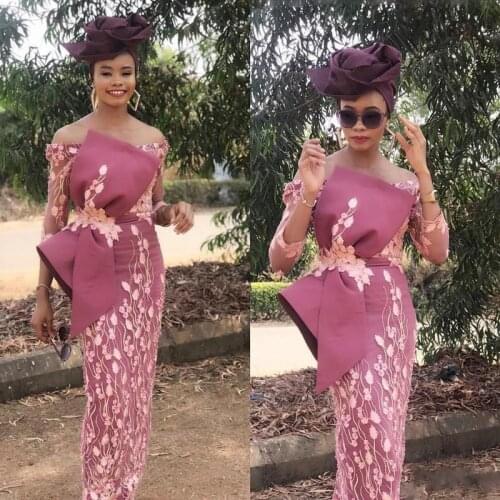 Aso Ebi Arabic Luxurious Lace Evening Dresses Bateau Mermaid Prom Dress 3/4 Long Sleeves Formal Party Gowns Robe de soiree