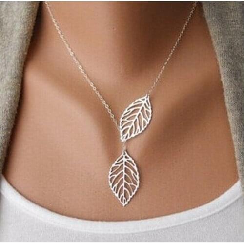 Hollow Gold Stunning Celebrity Sideways Vertical Leaf Charm Infinity Pendant Plata Necklace Chain Wedding Fine Jewelry