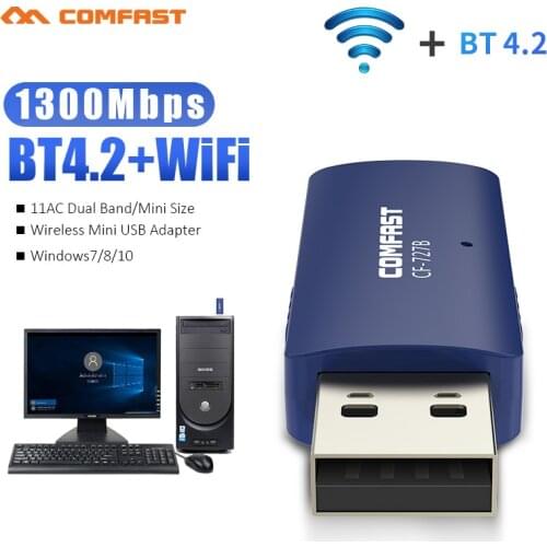 Wireless USB WiFi Bluetooth Compatible 4.2 Dongle 1300Mbps for PC Desktop Laptop 5GHz +2.4G Wireless Network Adapter USB Card
