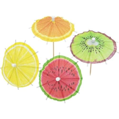 20PCS Coconut Leaves Watermelon DIY Paper Umbrella Cake Topper Picks/Cocktail Parasols Drinks Picks Birthday/Wedding Party Decor