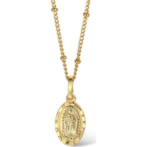 Religious Jewelry Virgin Mary Necklaces Pendants for Women Girls 1.5mm Gold Color Satellite Link Chain Choker Gifts DGP430