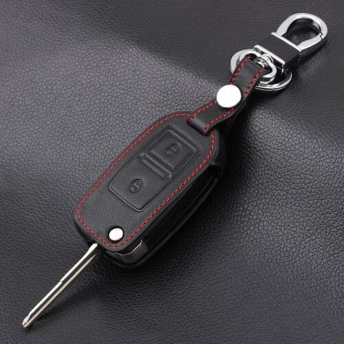 Genuine Leather 2 Buttons Car Flip Key Cases for Volkswagen VW Amarok Polo Golf Mk4 Mk5 Bora Jetta Seat Altea Alhambra Key Cover