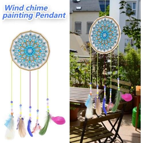 DIY Wind Chime 5D Diamond Drawing Dream Catcher Hanging Colorful Feather Wind Chime DIY Handicrafts for Home Garden Window Decor