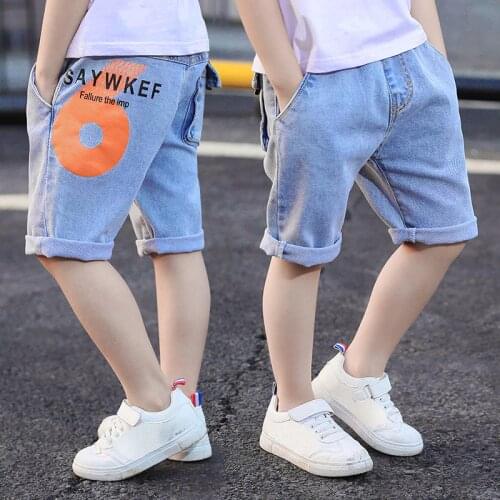 IENENS Boy Summer Shorts Staright Jeans Children Short Jeans Kids Baby Stretch Boardshorts Letter Shorts Denim Short Trousers