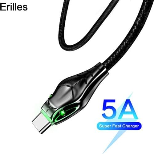 5A USB-C Cable Cord Snake head glows 1m/2m Cord usbC For Samsung Huawei P40 P40 pro Xiaomi charger 5A Type C Cable Fast Charging