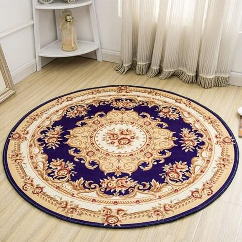 European Ethnic Style Round Carpet For Bed Room Royal Blue 120/140/160cm Round Carpets For Living Room Non-Slip Kids Play Mat