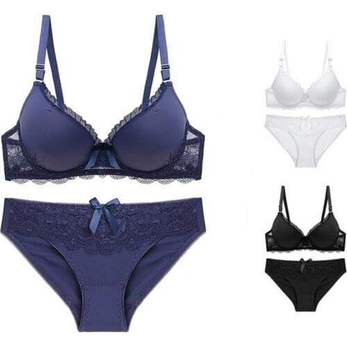 Fashion Lingerie Casual Solid Color Bra Set Panties Lingerie Bralette Ladies Sexy Deep V-neck Push Up Underwear