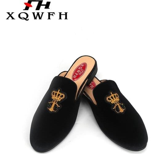 Men velvet slippers banquet handmade mens summer sandals comfortable breathable male smoking slippers size 6.5-13.5