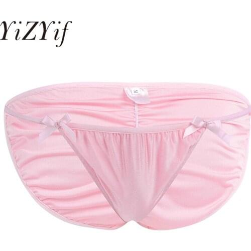YiZYiF Sissy Mens Shiny bikini panties Gay Men Underwear Sexy Men Lingerie Bowknots Briefs Underpants Sissy Panties mens briefs