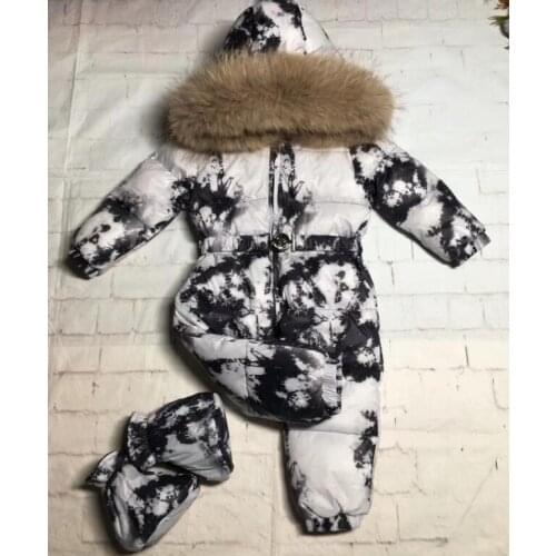 Real fur 2019 Winter Jacket child jackets children jumpsuit snow suit girl flower down romper ski suits outerwear