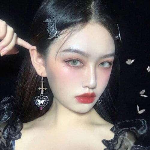 Gothic Victorian Cross Pendant Earrings Antique Silver Color Dripping White Butterfly Vintage Earring Gemstone Jewelry