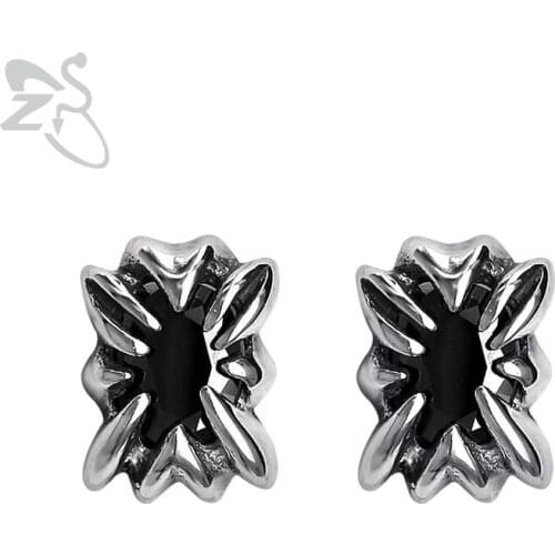 ZS Square Black Zirconia Hip Hop Earrings Mens Ear Stud Jewelry 316L Stainless Steel Earring Punk Jewellry Accessories Gifts