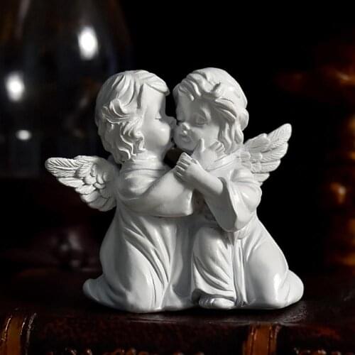 Cherubs Statue Artificial Resin Nordic Style Exquisite Praying Kissing Little Girl Figurine Crafts Decoration Home Decor Gifts