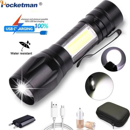 10000 Lumen LED Flashlight USB Rechargeable Torch Zoomable Powerful Waterproof Torch Camping Flashlight COB LED Flashlight