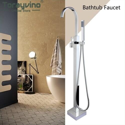 Torayvino Chrome Polished Floor Mounted Bathroom Bath Clawfoot Tub Faucet Handshower Freestanding Mixer Shower Faucet Set