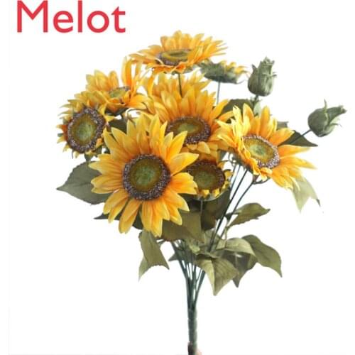 Vintage Artificial Sunflower Handle Bouquet Artificial Flower Home Floristry Furnishings Silk Flower Fake home vase decoration