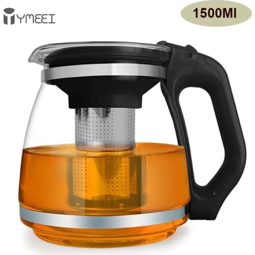 YMEEI 1500Ml Heat Resistant Glass Teapot Infuser Transparent Teapot Cup Puer Oolong Drinkware Home Office Glass Flower Tea Maker