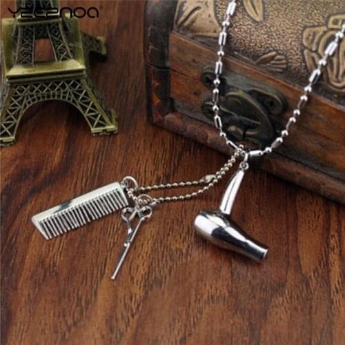 Scissors Jewelry Hairdresser Gift Cosmetologist Hair Dresser Silver Necklace Hair Dryer/Scissor/Comb Dangle Pendant Necklace