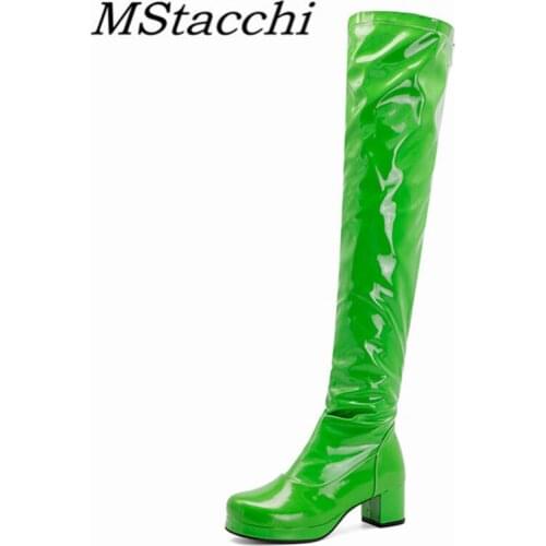 MStacchi Temperament Woman Boots Solid Color Platform Round Toe Back Zipper Plush Shoes Crude Heel Over-knee Boots For Female