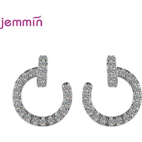 Romantic Women Wedding Party 925 Sterling Silver Piercing Stud Earrings Brief Full Rhinestone CZ Zircon Ear Studs Jewelry Gift