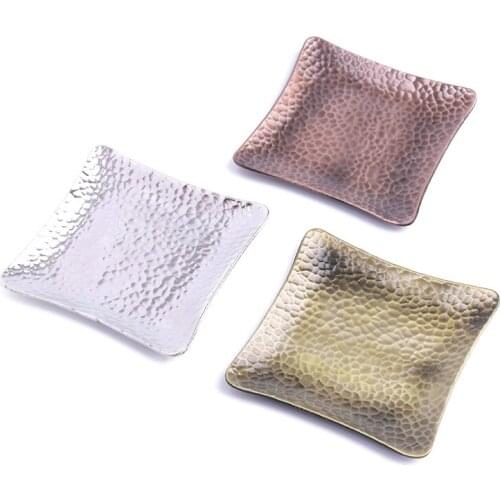 1PC Mini Alloy Square Tea Cup Tray Coffee cup Saucer Heat Resiatant Drinks Mats Vintage Style Chinese Ceremony Teaware