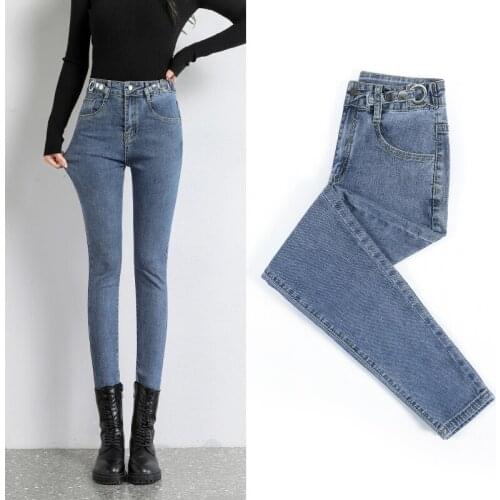 2021 autumn and winter models high waist skinny slim five-pocket small feet pencil pants jeans women