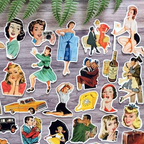 46pcs/bag vintage beautiful girl stickers DIY scrapbooking junk album journal project making happy planner decoration stickers