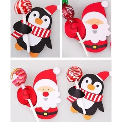 50pcs Penguin Santa Claus Lollipop Paper Card Decoration Birthday Party Candy Decor Christmas Candy Gift For Kids