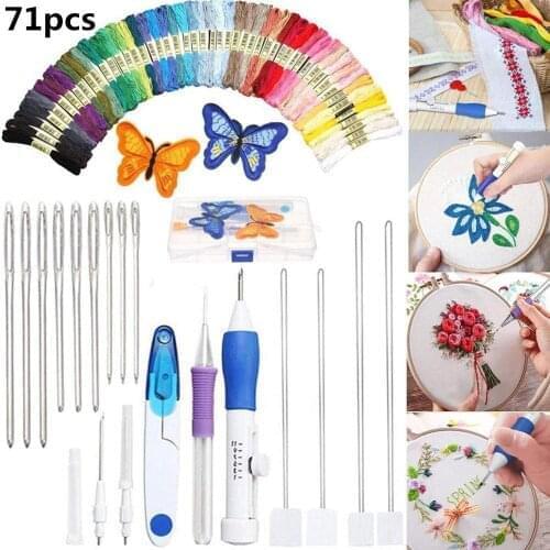 71pcs Magic Embroidery Pen Punch Needle Kit Craft Embroidery Threads Cross Stitch Embroidery DIY Sewing Accessory Tools Kit