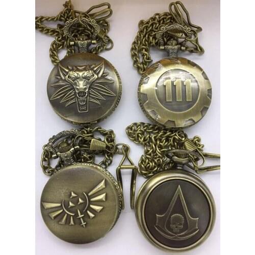 Free shipping Wolf 111 skull Bronze antiques men steampunk pocket watches