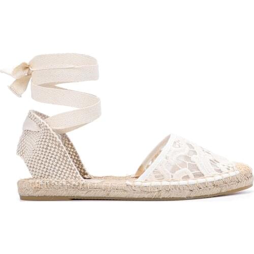 2020 New New Arrival Lace T-strap Flat With Cotton Fabric Sandals Sapato Feminino Sapatos Mulher Womens Espadrilles Flat Shoes