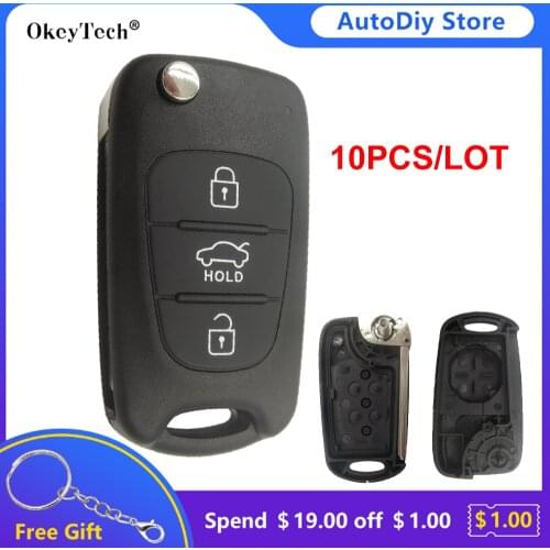 Okeytech 10pcs 3 Buttons Filp Remote Key Shell Case Fob For Kia K2 K5 For Hyundai I30 IX35 I20 With Hold Buttons Pad TOY40 Blade