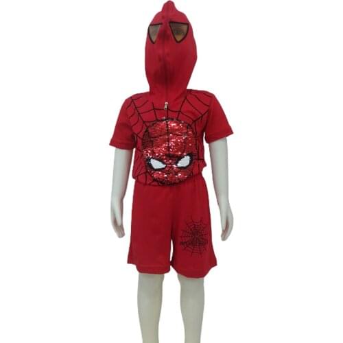 ÇETKŞ-SPD Male Child Red Color Changing Sequin Spiderman Masquerade Shorts Short-Sleeve Dual Suit 460127928