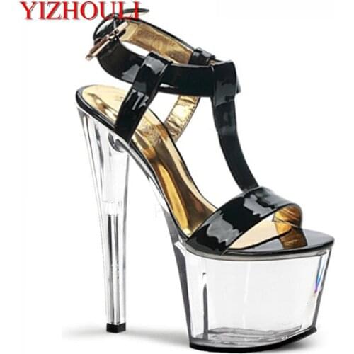 Crystal shimmering sandals ultra high heels platform 6 inches of crystal shoes 17cm
