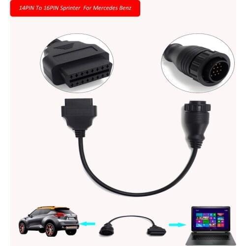 14PIN To OBD OBD2 16PIN Sprinter Transfer Adapter Cable For Mercedes Benz W203 W210 W211 W204 A C E S CLS CLK CLA GLK ML SLK