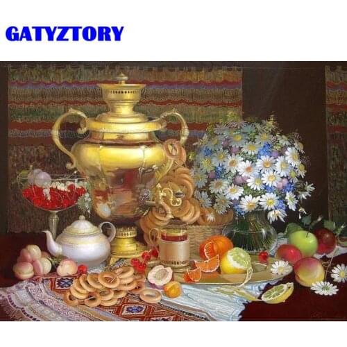 GATYZTORY Oil Painting Flowers Drawing On Canvas Handpainted Art Gift Diy Picture By Number Fruit Kettle Still Life Kits Home De