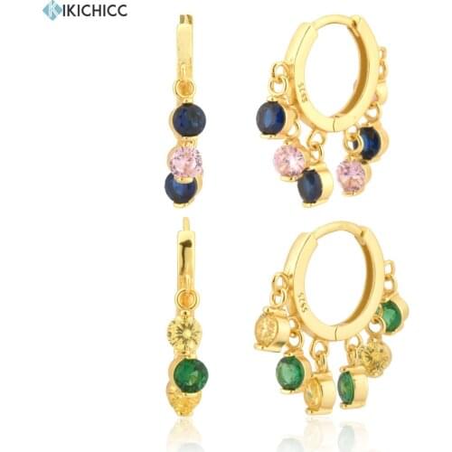 Kikichicc 925 Sterling Silver Gold Pink Blue Hoop Green Yellow Piercing Huggies Zircon Charm Luxury Fashion Fine Jewelry 2020
