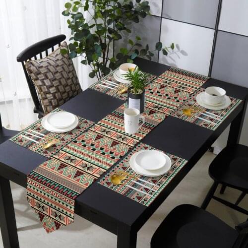 Brown Traditional Aztec Pattern Table Runner Table Mats Cover For Home Wedding Banquet Festival Party Catering Hotel Decoration
