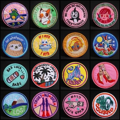Round Twelve constellations badge Animal foxes penguin Appliques Iron Clothes Bags Shoes Decor 3D Diy Sloth Badges Patches