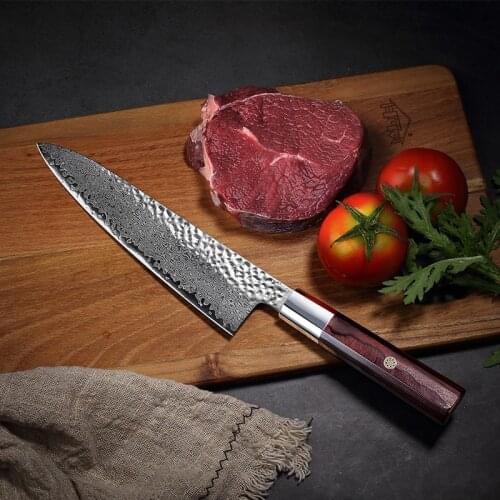 JUNSHENG 8 inch hammered Damascus kitchen knife VG10 handmade chefs knife Japanese gift box Damascus steel cooking knife