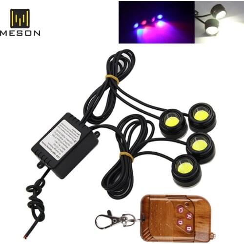 Moto LED 12V 4in1 Car Eagle Eye Emergency Strobe Lights DRL Wireless Remote Control Kit Daytime Running Light Red Blue White