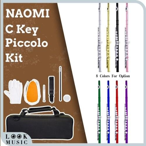 NAOMI Piccolo Half Size Flute Woodwind Instrument C Key Multicolor Piccolo W/Gloves Cleaning Cloth Rod Cork Grease Case SET