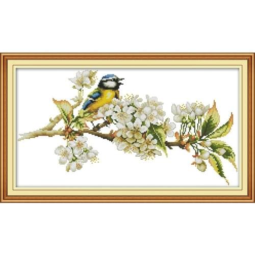 Bird and flowers cross stitch kit aida 14ct 11ct count print canvas stitches embroidery DIY handmade needlework