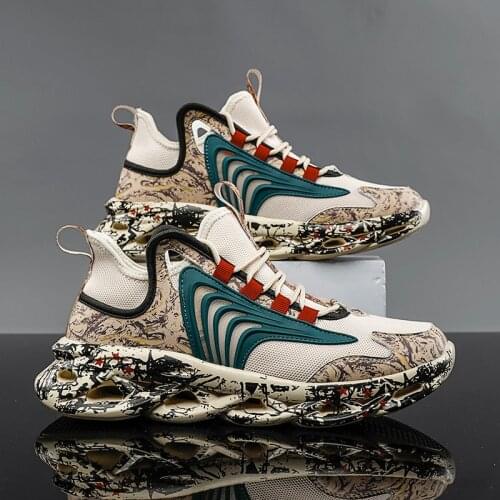 New Mens Casual Sneakers Summer Mesh Jogging Sports Shoes Graffiti Hollow Sole Lace Up Male Footwear Zapatillas Deportivas 2021