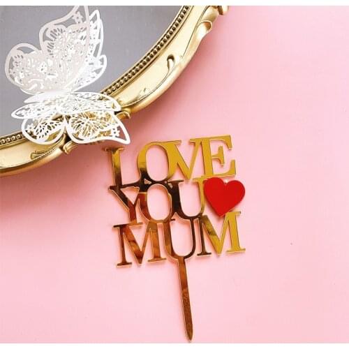 New Acrylic Mothers Day Cake Topper Gold I Love Mom Butterfly Cake Topper For Happy Mothers Day Party Cake Decorations
